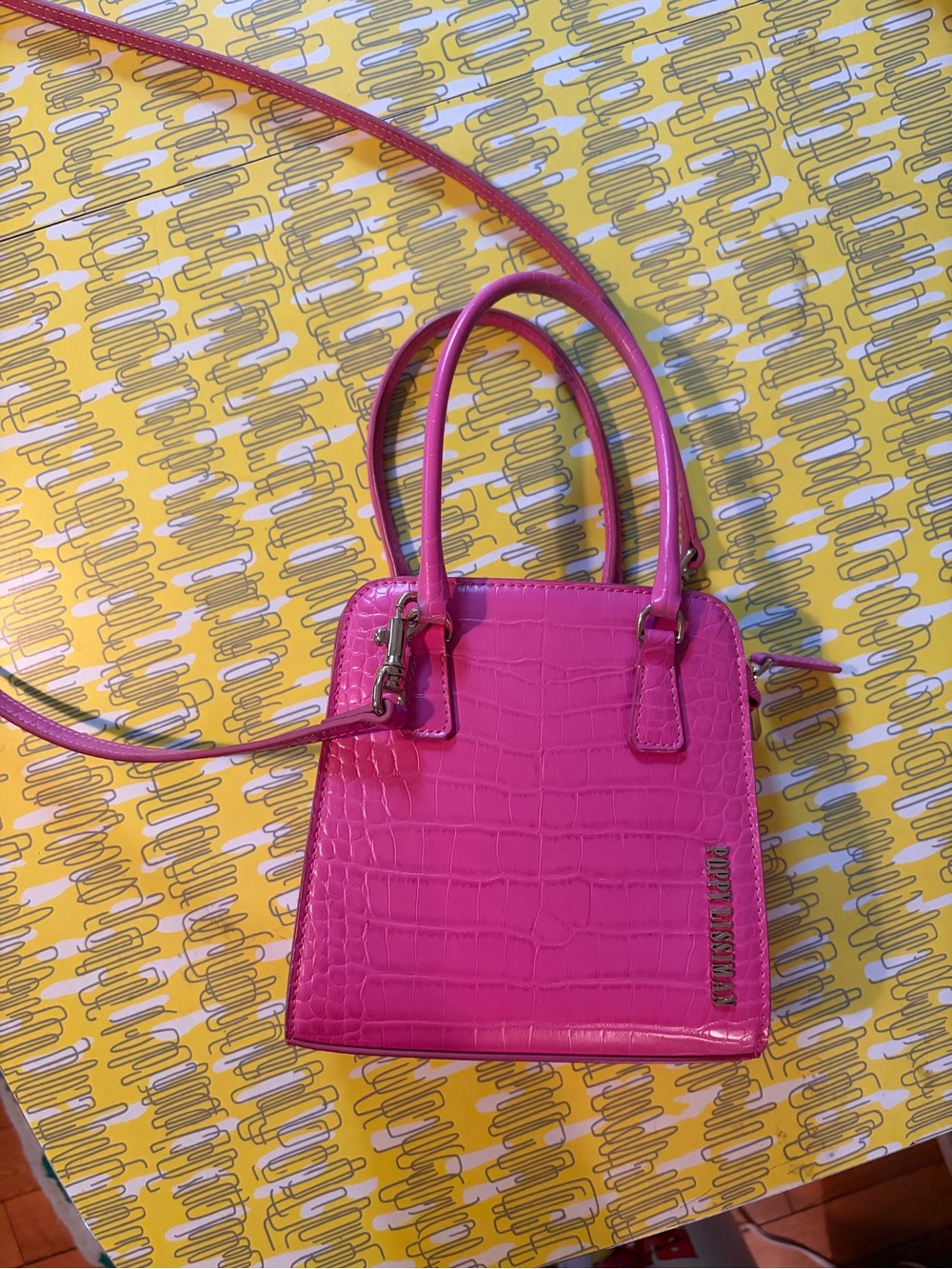 Poppy Lissiman Croc-Embossed Mini Top-Handle Bag in Hot Pink